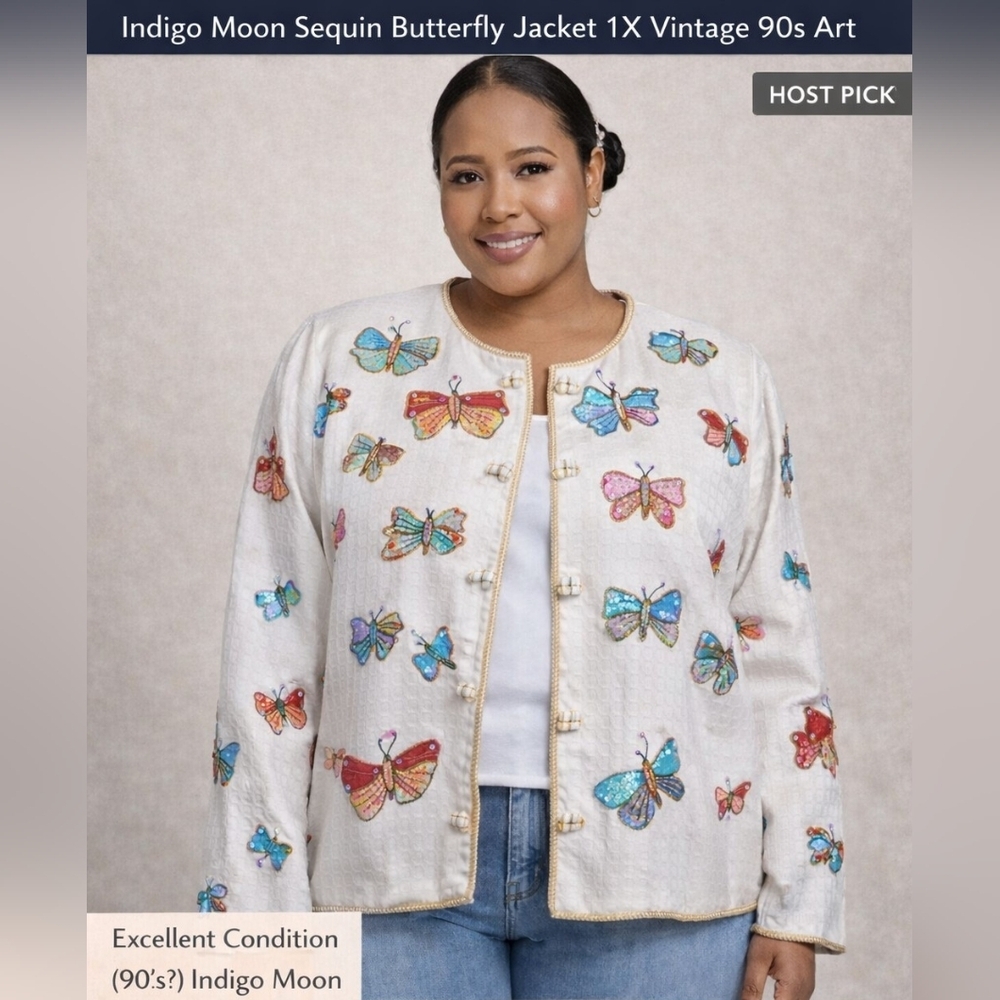 Indigo Moon Sequin Butterfly Art Jacket – 1X